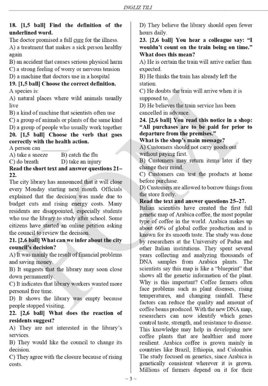 10-sinf ingliz, fransuz, nemis va tojik tillari fanlaridan olimpiadaning 2-bosqich test savollari e’lon qilindi