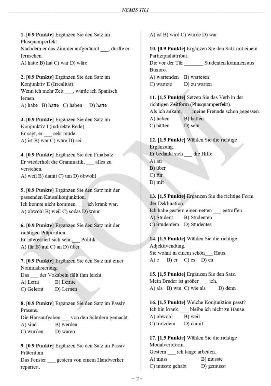 10-sinf ingliz, fransuz, nemis va tojik tillari fanlaridan olimpiadaning 2-bosqich test savollari e’lon qilindi