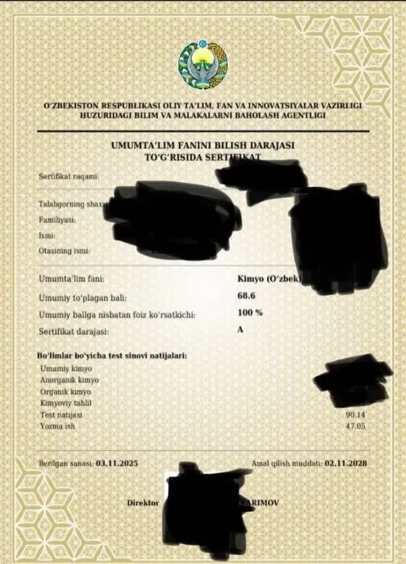 Кимё фани ўқитувчилари миллий сертификат синовлари бўйича норозилик билдирди