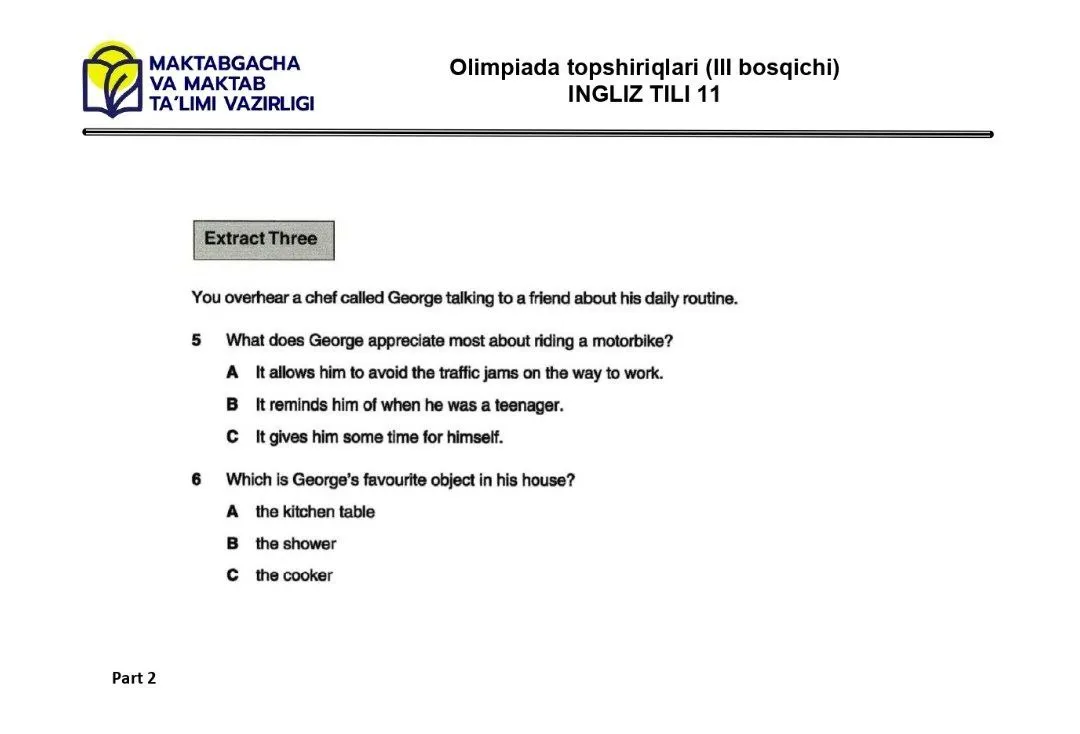 2024 йилги асосий олимпиаданинг ҳудудий босқичи инглиз тилидан 9-синфлар учун топшириқлар тўплами