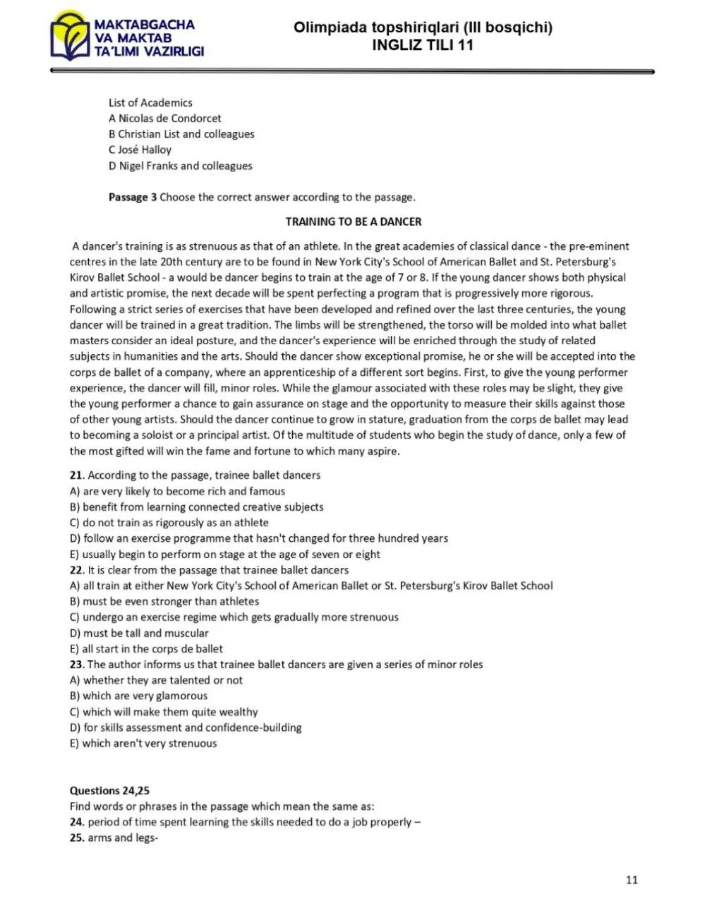 2024 йилги асосий олимпиаданинг ҳудудий босқичи инглиз тилидан 9-синфлар учун топшириқлар тўплами