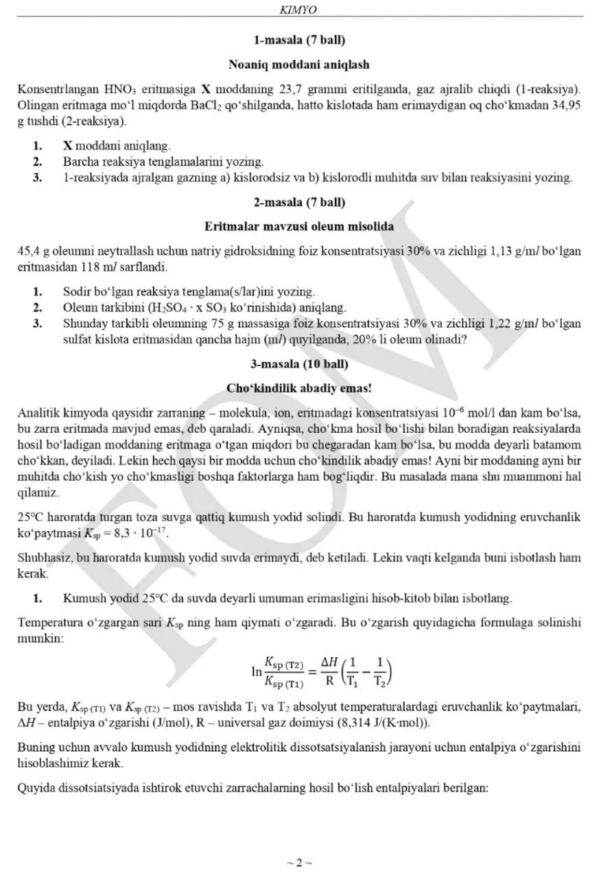 Kimyo, biologiya, fizika va informatika fanlaridan asosiy olimpiadaning 3-bosqich topshiriqlari e’lon qilindi