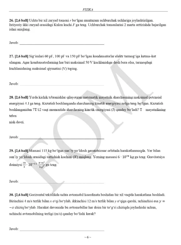 Asosiy olimpiadaning uchinchi — hududiy bosqichi 2-smena topshiriqlari e'lon qilindi