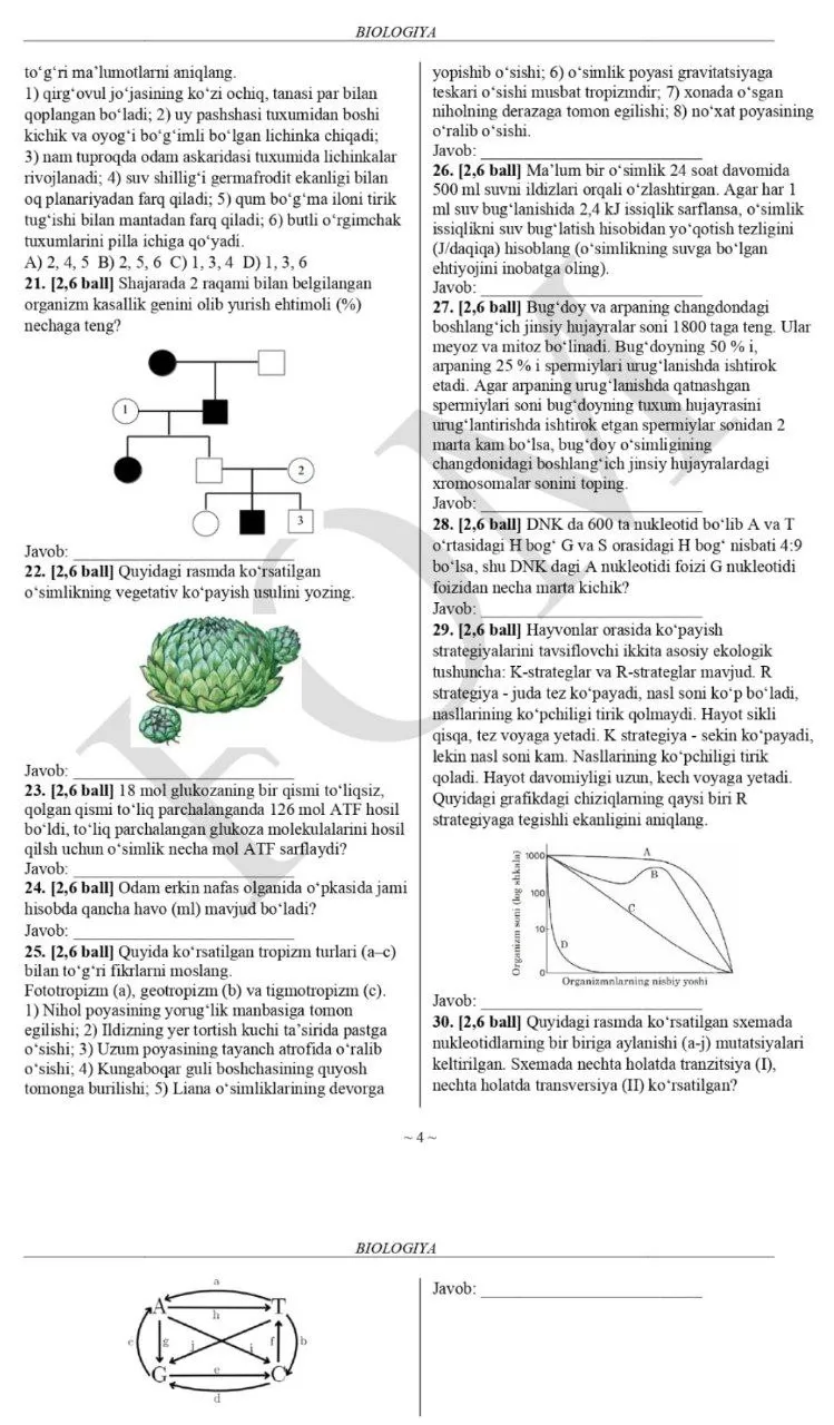 10-sinf matematika va biologiya fanlaridan asosiy olimpiadaning 5-kun topshiriqlari e’lon qilindi
