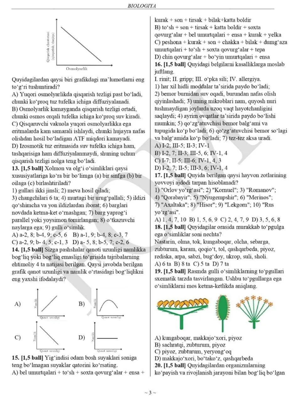 10-sinf matematika va biologiya fanlaridan asosiy olimpiadaning 5-kun topshiriqlari e’lon qilindi