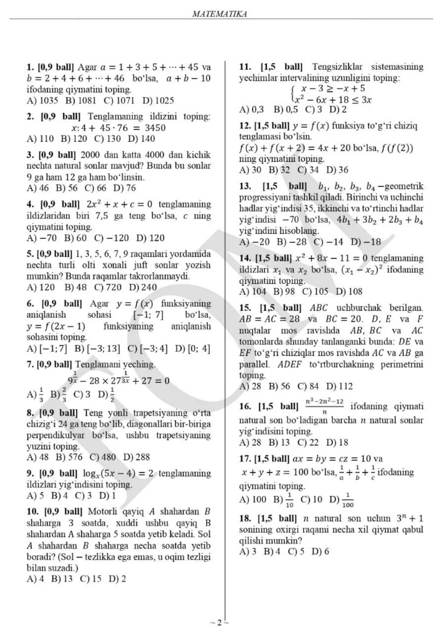 10-sinf matematika va biologiya fanlaridan asosiy olimpiadaning 5-kun topshiriqlari e’lon qilindi