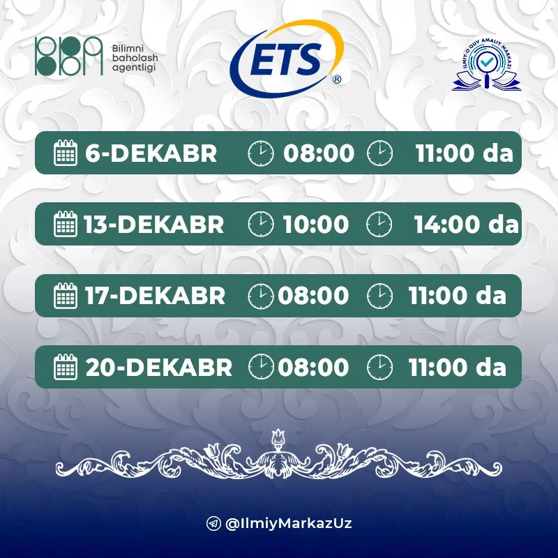 ТОЭФЛ иБТ халқаро имтиҳон кунлари белгиланди