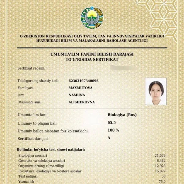 Qoraqalpogʻistonlik 9-sinf oʻquvchi qiz 5 ta fandan milliy sertifikat olib, muddatidan 3 yil oldin talabalikni naqd qildi