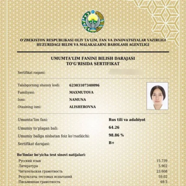 Qoraqalpogʻistonlik 9-sinf oʻquvchi qiz 5 ta fandan milliy sertifikat olib, muddatidan 3 yil oldin talabalikni naqd qildi