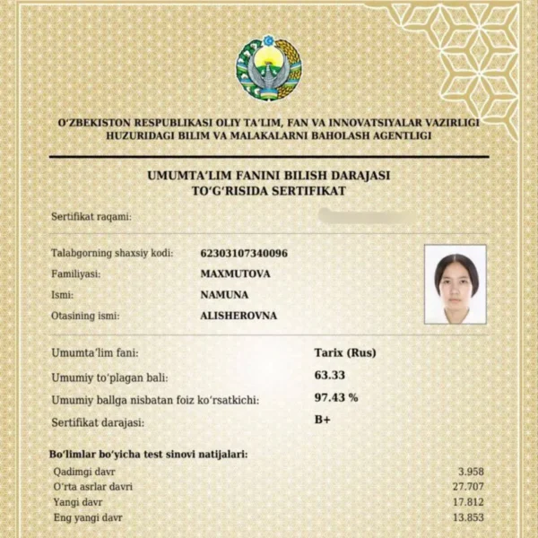 Qoraqalpogʻistonlik 9-sinf oʻquvchi qiz 5 ta fandan milliy sertifikat olib, muddatidan 3 yil oldin talabalikni naqd qildi