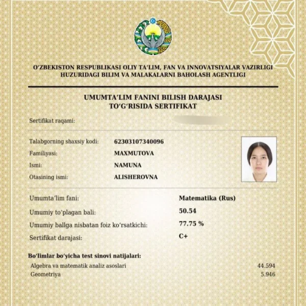 Qoraqalpogʻistonlik 9-sinf oʻquvchi qiz 5 ta fandan milliy sertifikat olib, muddatidan 3 yil oldin talabalikni naqd qildi