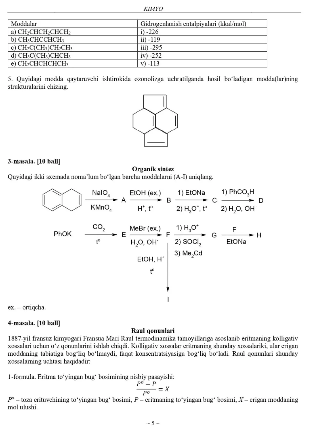 Tabiiy fanlardan 2024/2025-o‘quv yilgi Asosiy olimpiadaning Respublika bosqichi yozma ish topshiriqlari