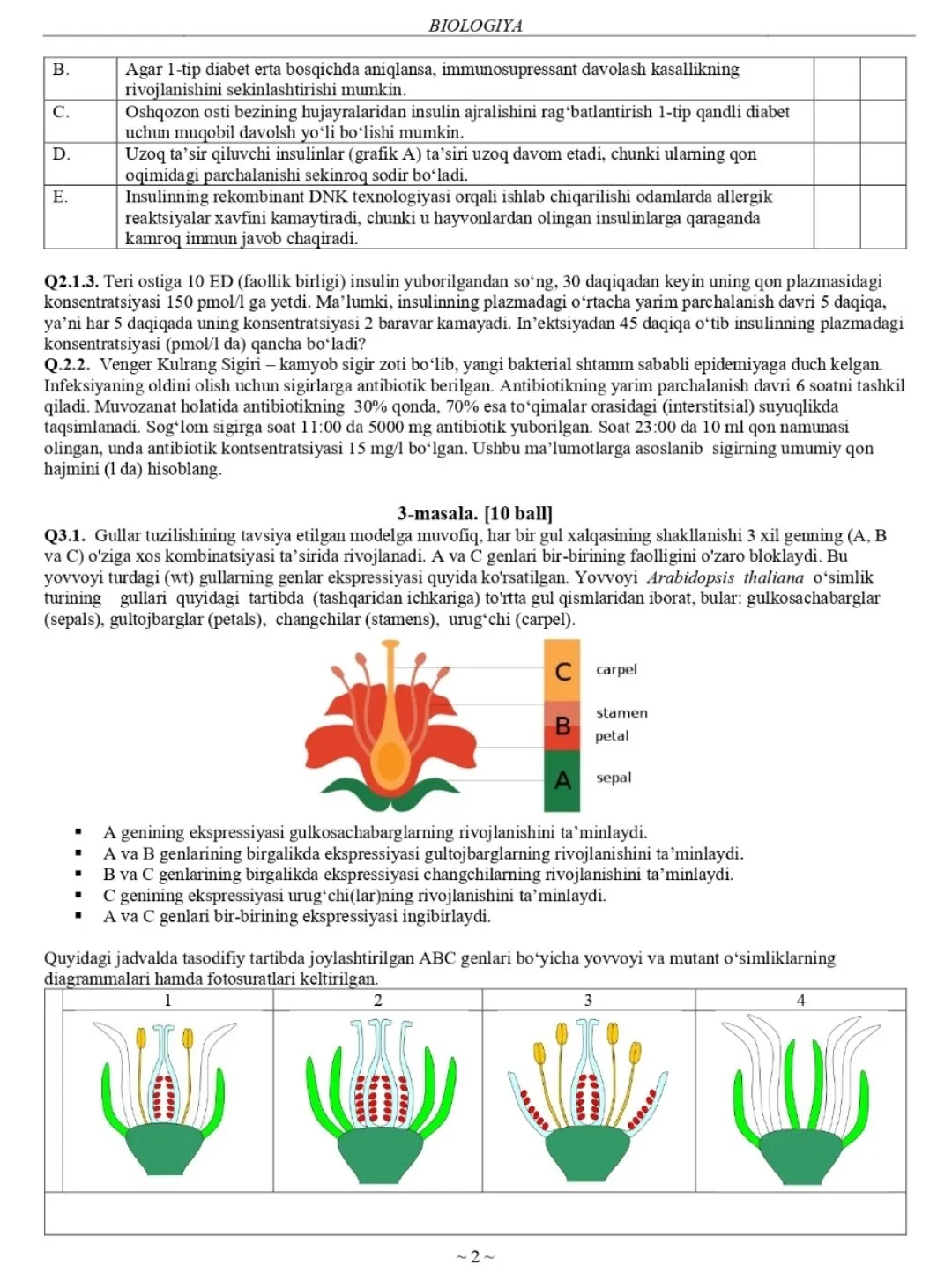 Tabiiy fanlardan 2024/2025-o‘quv yilgi Asosiy olimpiadaning Respublika bosqichi yozma ish topshiriqlari