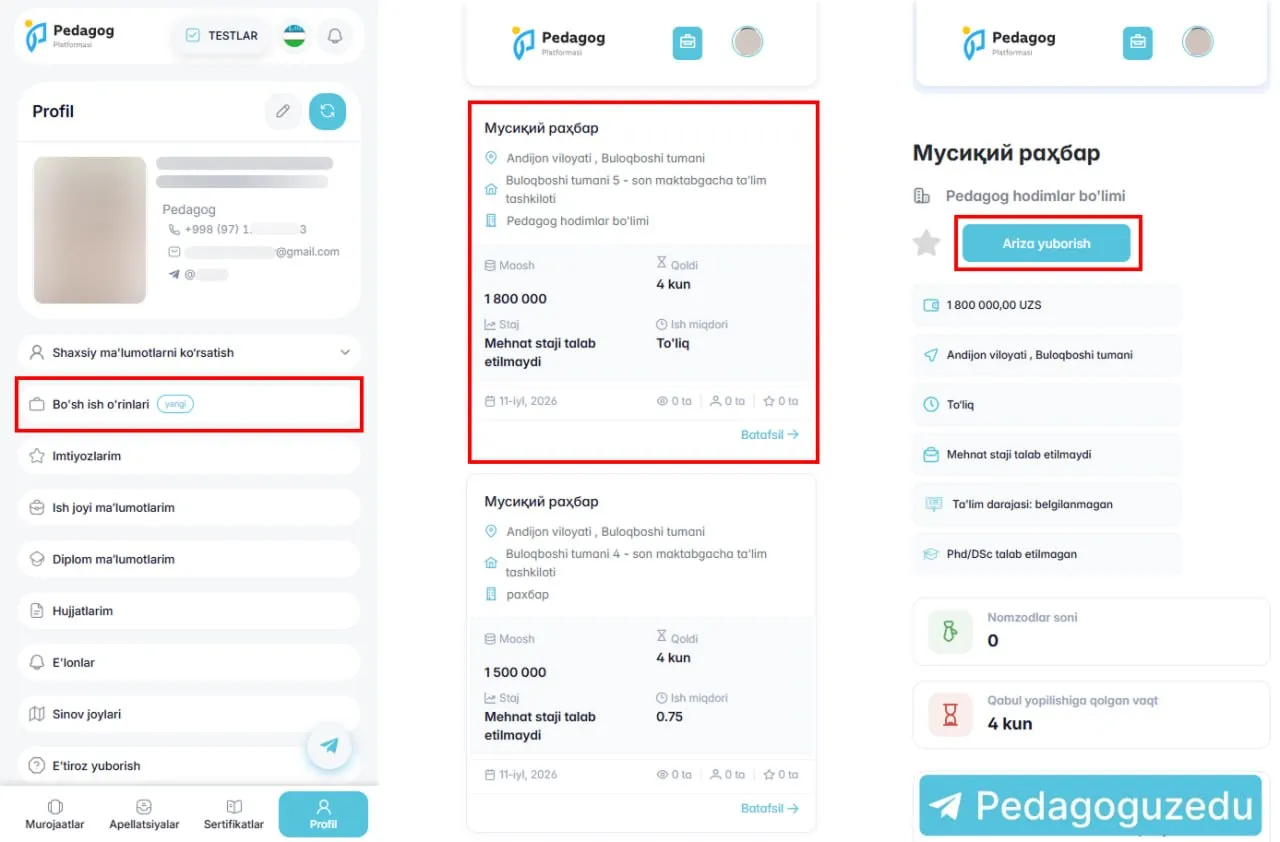 Pedagoglar uchun 700 dan ortiq bo‘sh ish o‘rni e’lon qilindi