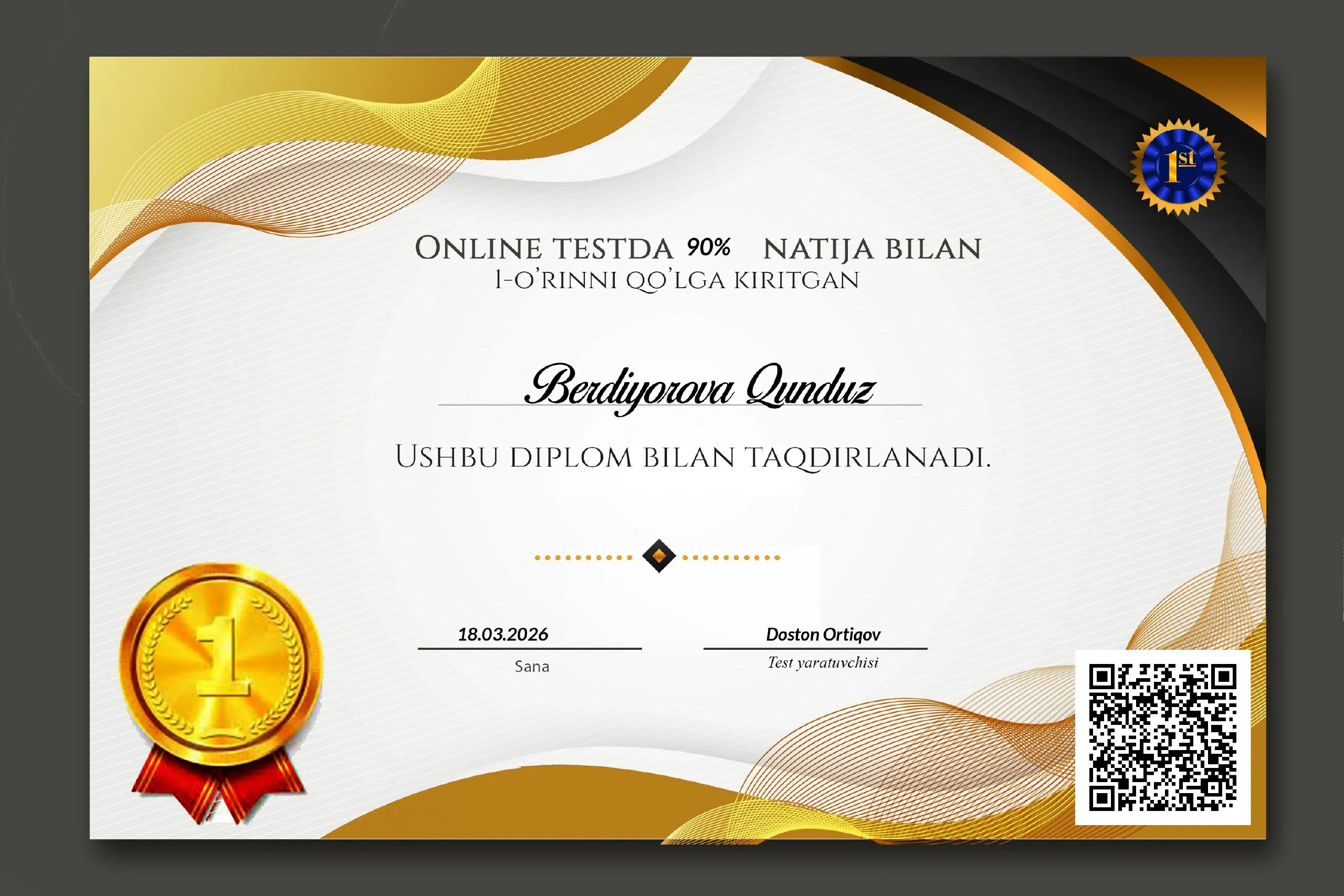 5 ta milliy sertifikat egasi bo‘lgan abituriyent qiz muddatidan oldin talaba bo‘lib, 50 ga yaqin qizning muvaffaqiyatiga ham hissa qo‘shmoqda
