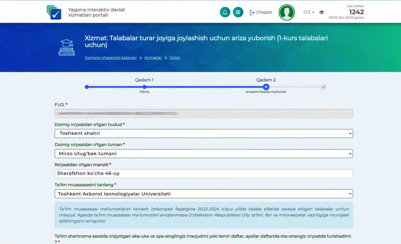 Talabalar turar-joylariga joylashish uchun ariza qanday beriladi? Maxsus qoʻllanma