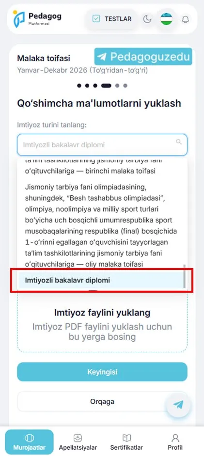 Endi universitetni imtiyozli diplom bilan bitirganlarga malaka toifasi attestatsiyasiz beriladi