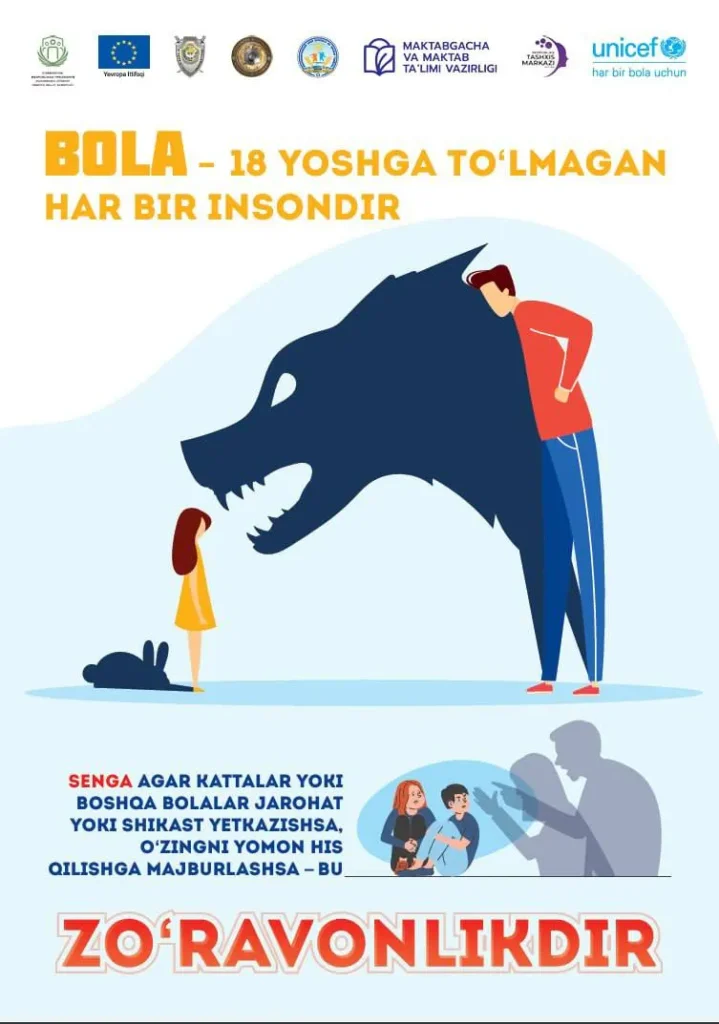 Bolalarni zo‘ravonlikdan himoya qilish bo‘yicha maktablar uchun maxsus posterlar ishlab chiqildi