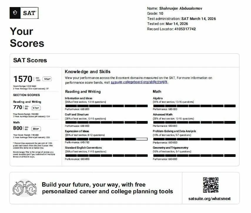 Samarqandda maktab oʻquvchisi IELTSʼdan maksimal 9 ballni qoʻlga kiritdi