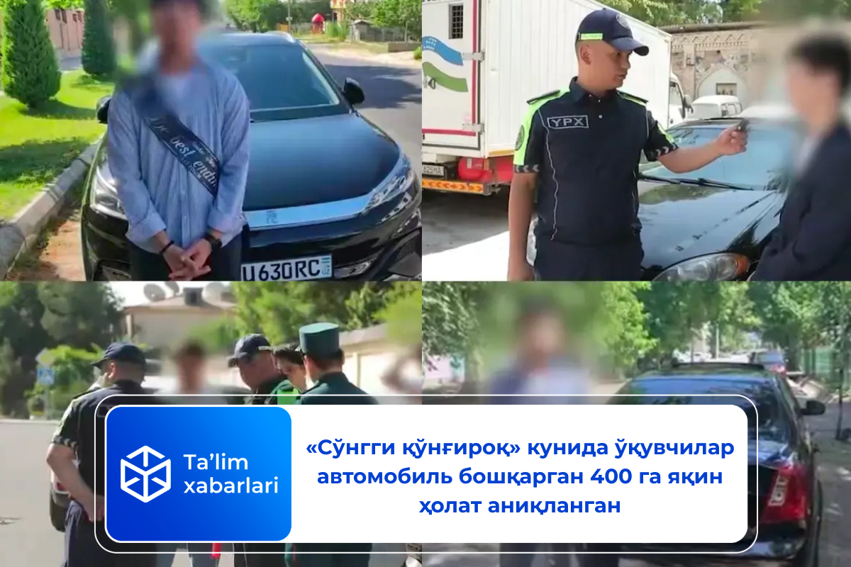 «Сўнгги қўнғироқ» кунида ўқувчилар автомобиль бошқарган 400 га яқин ҳолат аниқланган
