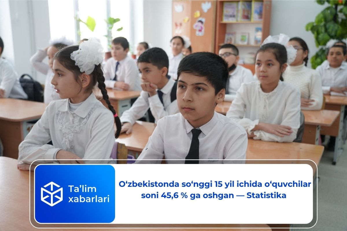 O‘zbekistonda so‘nggi 15 yil ichida o‘quvchilar soni 45,6 % ga oshgan — Statistika