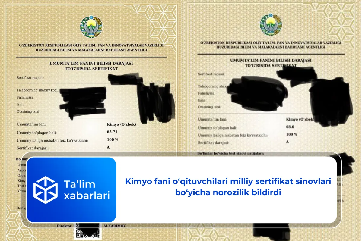 Kimyo fani o‘qituvchilari milliy sertifikat sinovlari bo‘yicha ...