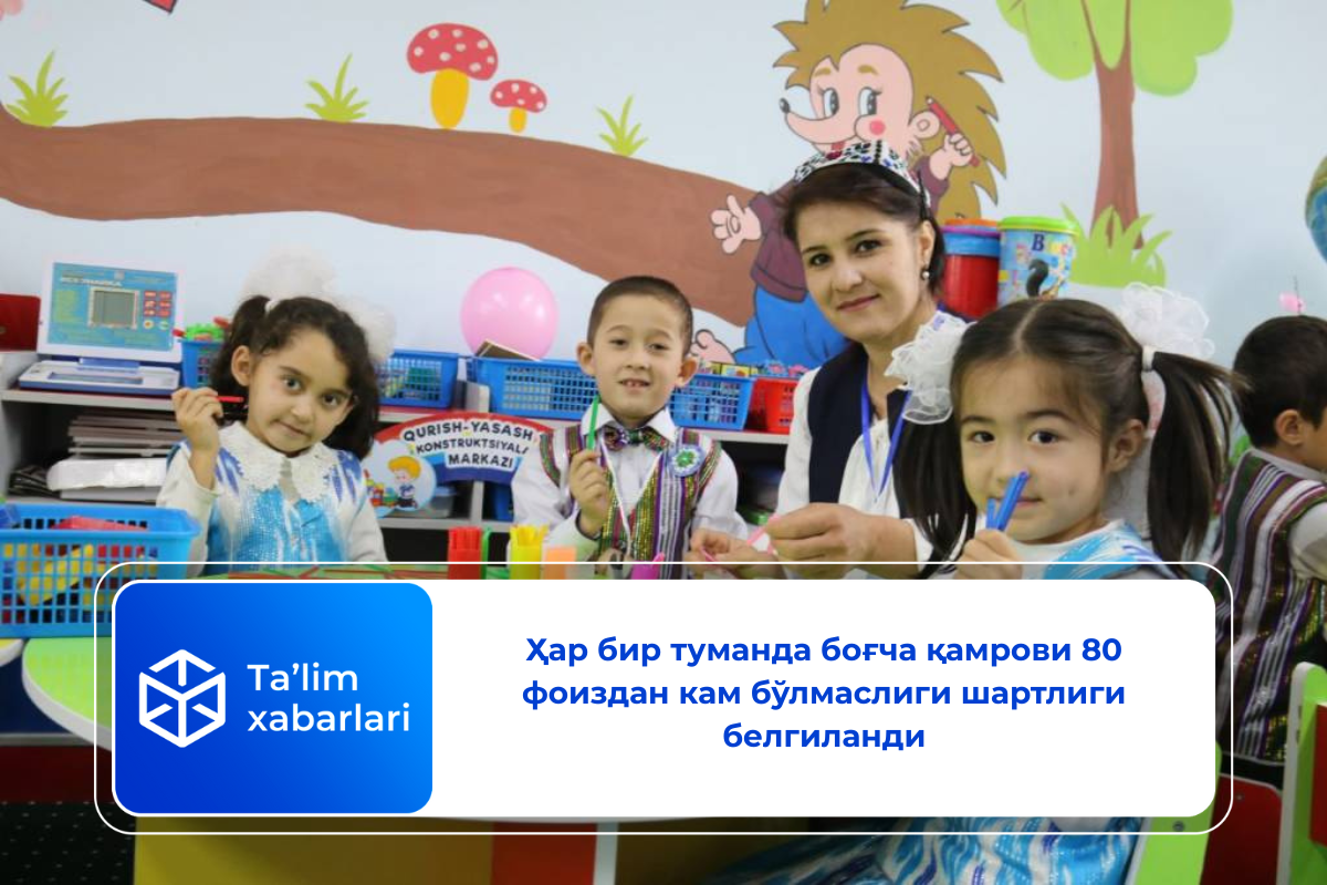 Ҳар бир туманда боғча қамрови 80 фоиздан кам бўлмаслиги шартлиги белгиланди