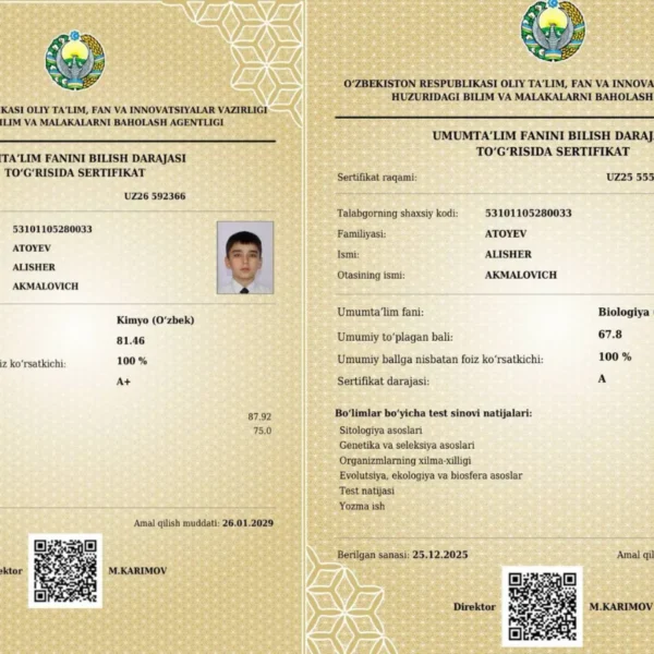 “Bir kunda 11 soatlab dars qilgan paytlarim boʻlgan” — Buxoroda 10-sinf oʻquvchi muddatidan oldin 178 ballni qoʻlga kiritdi