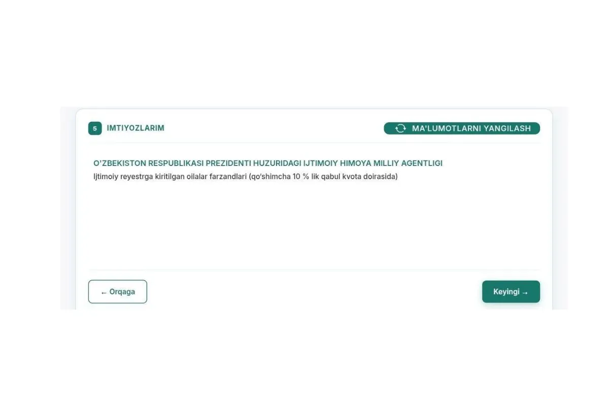 Ijtimoiy reyestrga kiritilgan oilalar farzandlari uchun 10 foizgacha qo‘shimcha grant ajratiladi