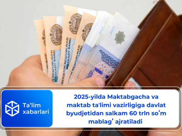 2025-yilda Maktabgacha va maktab taʼlimi vazirligiga davlat byudjetidan salkam 60 trln soʻm mablagʻ ajratiladi