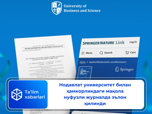 Нодавлат университет билан ҳамкорликдаги мақола нуфузли журналда эълон қилинди