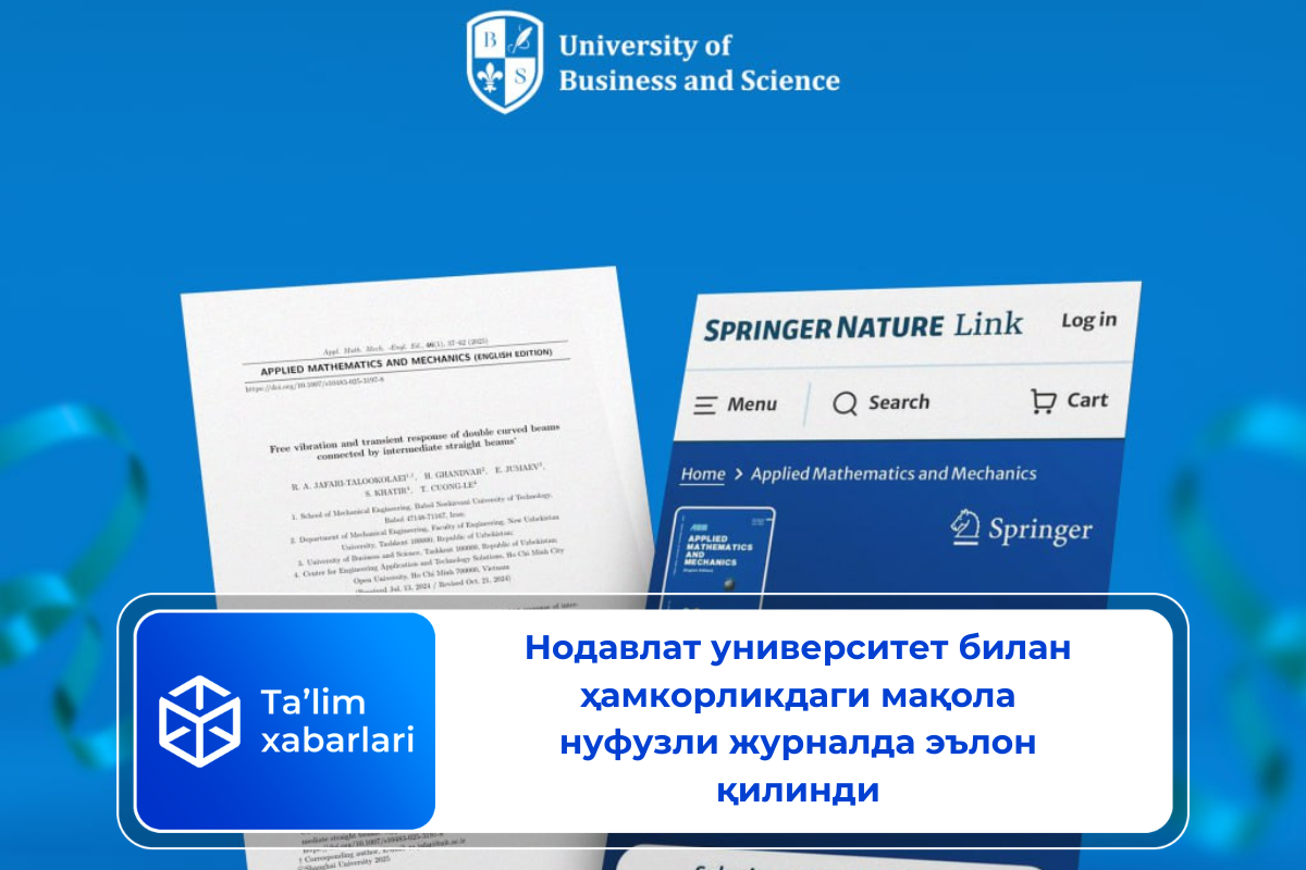 Нодавлат университет билан ҳамкорликдаги мақола нуфузли журналда эълон қилинди