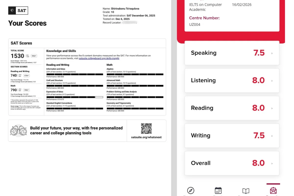 Uch bor urinish va SAT 1530: IELTS 8.0 va SAT sertifikatini olgan 10-sinf o‘quvchisi bilan suhbat