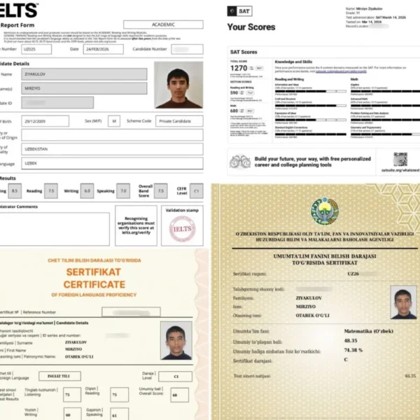“CEFR — avvalo imtihon muhitini his qilish uchun edi” — 10-sinf o‘quvchisi IELTS 7.5, SAT 1270, CEFR C1 sertifikatlarni qo‘lga kiritdi