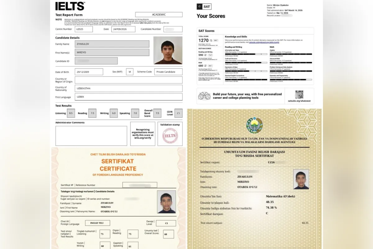 “CEFR — avvalo imtihon muhitini his qilish uchun edi” — 10-sinf o‘quvchisi IELTS 7.5, SAT 1270, CEFR C1 sertifikatlarni qo‘lga kiritdi