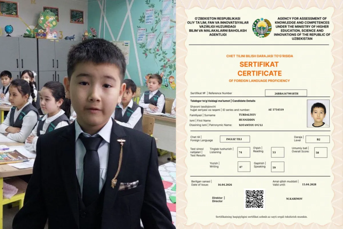Farg‘onada 2-sinf o‘quvchisi B2 darajadagi sertifikatni qo‘lga kiritdi