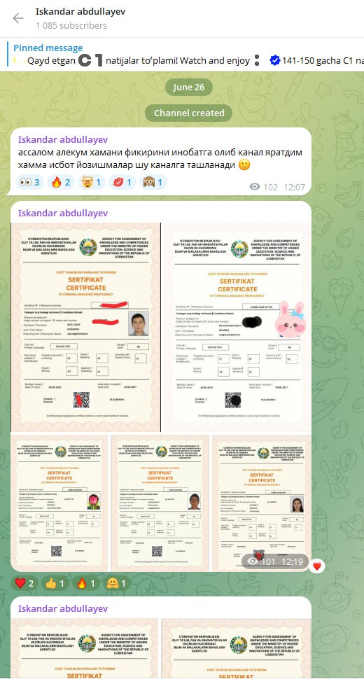 “Agentlik xodimiman”: milliy va attestatsiya sertifikatlarini olib berishni va'da qilayotgan firibgarlar paydo bo‘lgan