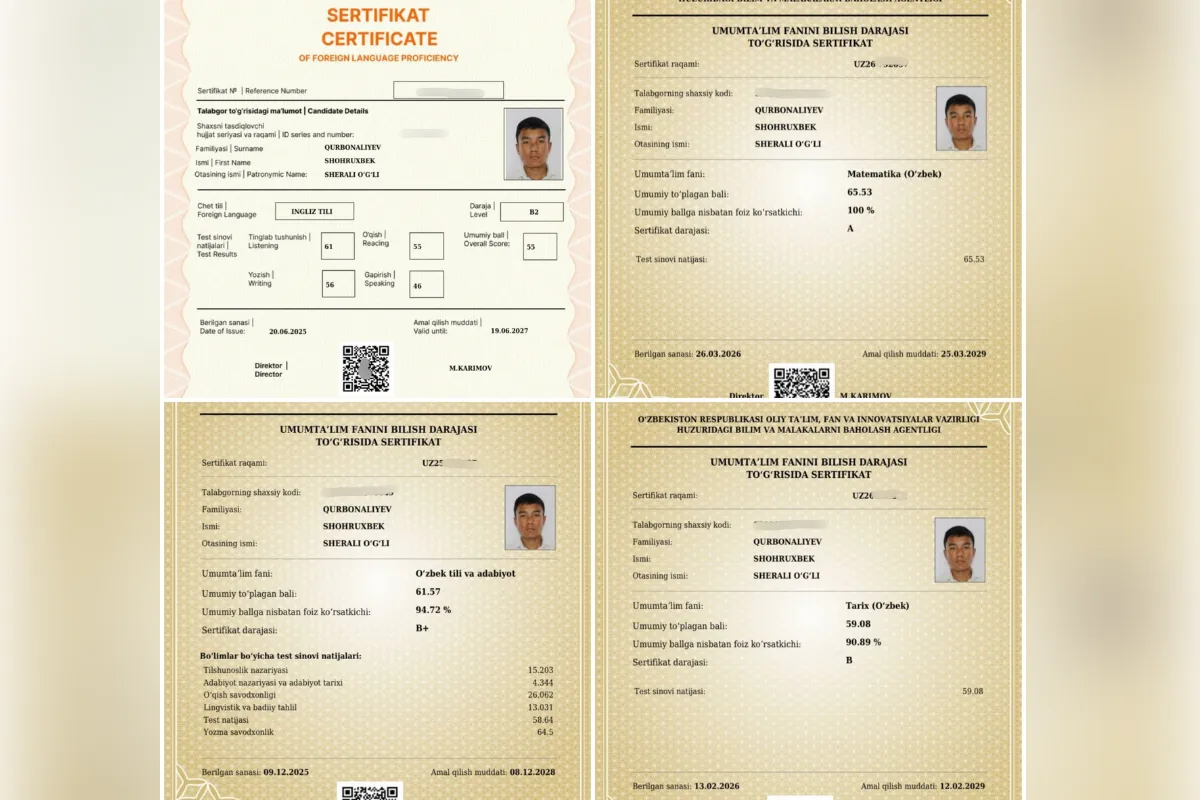 Namanganlik o‘quvchi o‘ziga kerakli fanlardan sertifikatlar olib, muddatidan avval talabalikni naqd qildi