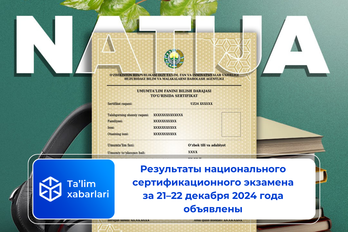 Результаты национального сертификационного экзамена за 21–22 декабря 2024 года объявлены