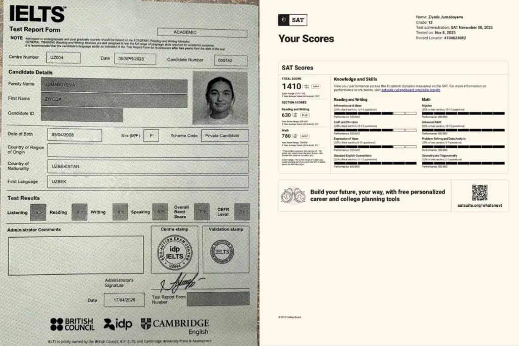‘‘Mukammal bo‘lish shart emas, ammo to‘xtamaslik muhim..’’ – IELTS 7.5 va SAT 1410 sertifikatlar olgan o‘quvchi