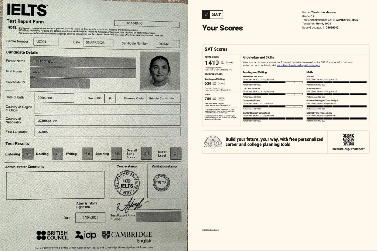 ‘‘Mukammal bo‘lish shart emas, ammo to‘xtamaslik muhim..’’ – IELTS 7.5 va SAT 1410 sertifikatlar olgan o‘quvchi