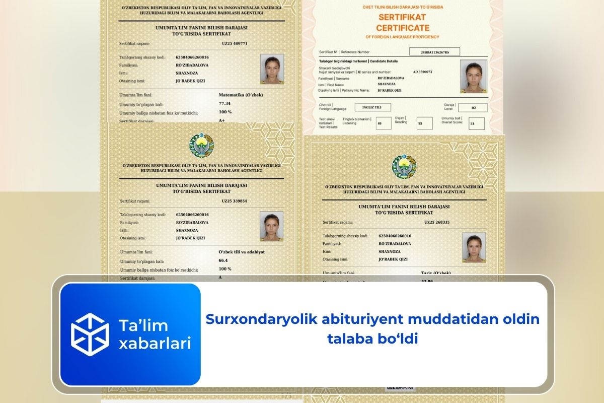 Surxondaryolik abituriyent muddatidan oldin talaba bo‘ldi