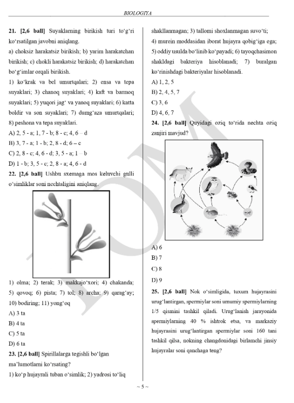 9-sinf biologiya fanidan olimpiada savollari e’lon qilindi
