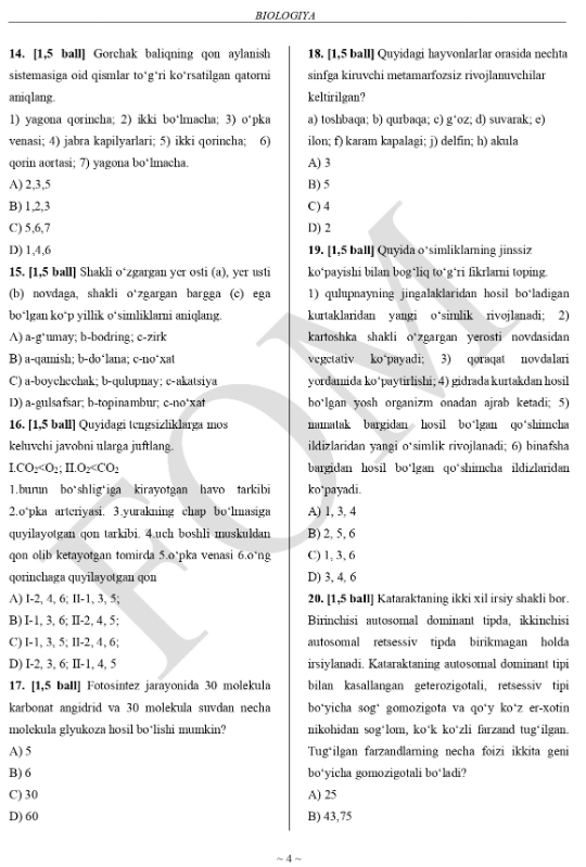10-sinf biologiya fanidan olimpiada savollari e’lon qilindi