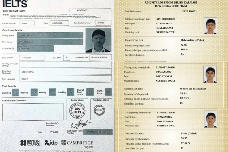 Matematika A+ va ingliz tili B2 : Xorazmda 11-sinf oʻquvchisi muddatidan oldin 189 ball yigʻdi