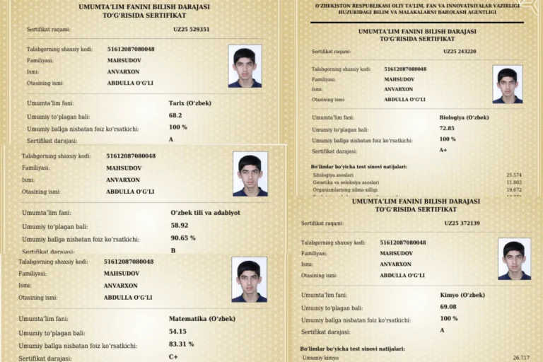 “Uchta fandan A va A+ darajadagi sertifikat”: fargʻonalik oʻquvchi yigit muddatidan oldin 189 ballni naqd qildi