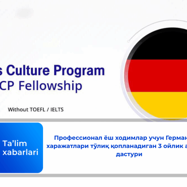 Профессионал ёш ходимлар учун Германияда харажатлари тўлиқ қопланадиган 3 ойлик амалиёт дастури