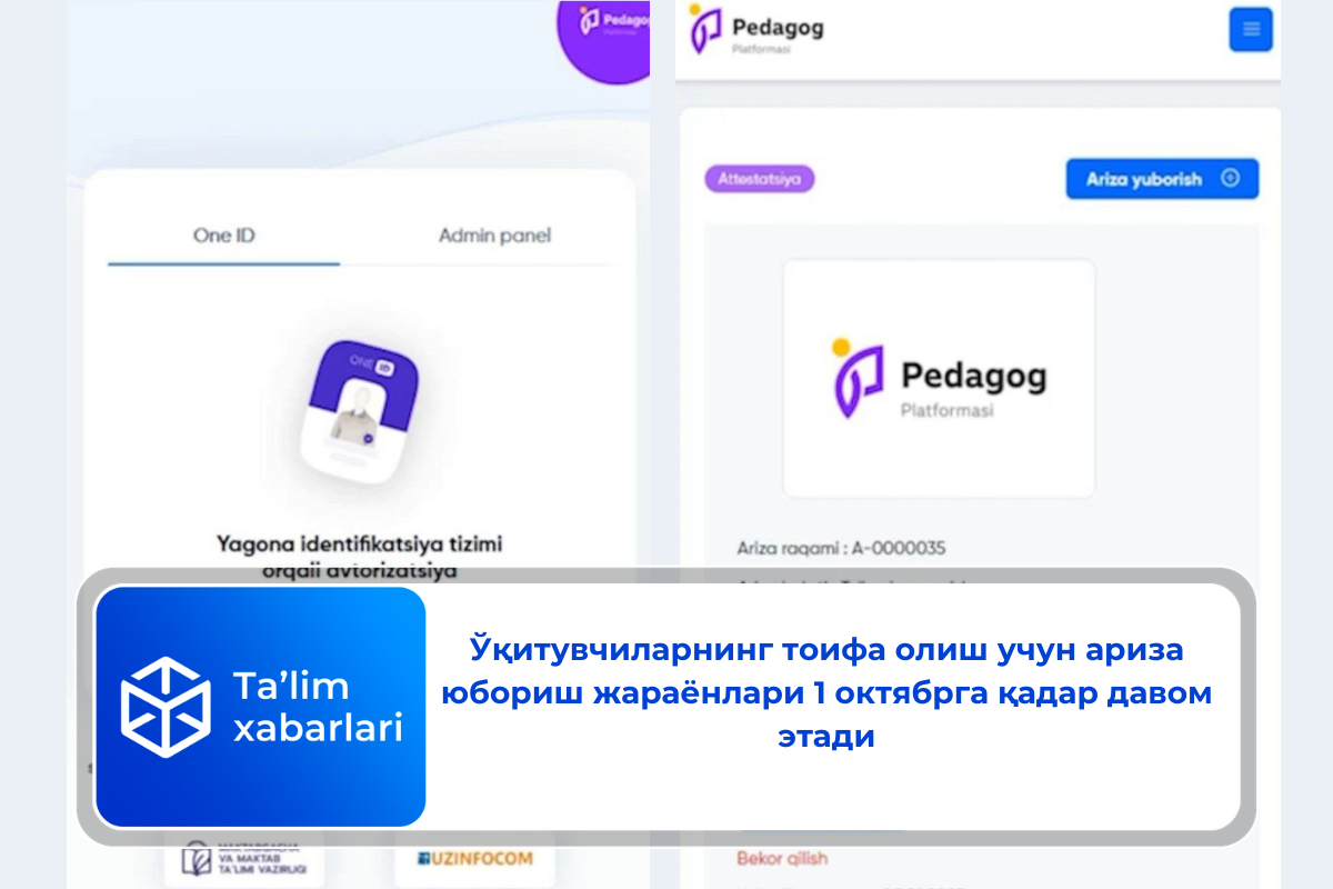 Ўқитувчиларнинг тоифа олиш учун ариза юбориш жараёнлари 1 октябрга қадар давом этади
