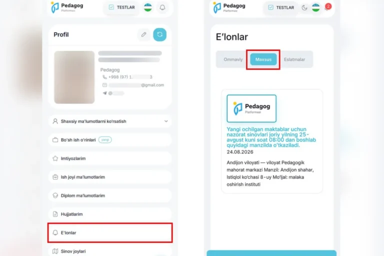 Yangi ochilgan maktablarga ishga kirish uchun ariza topshirgan pedagoglar uchun test manzili va vaqti e’lon qilindi