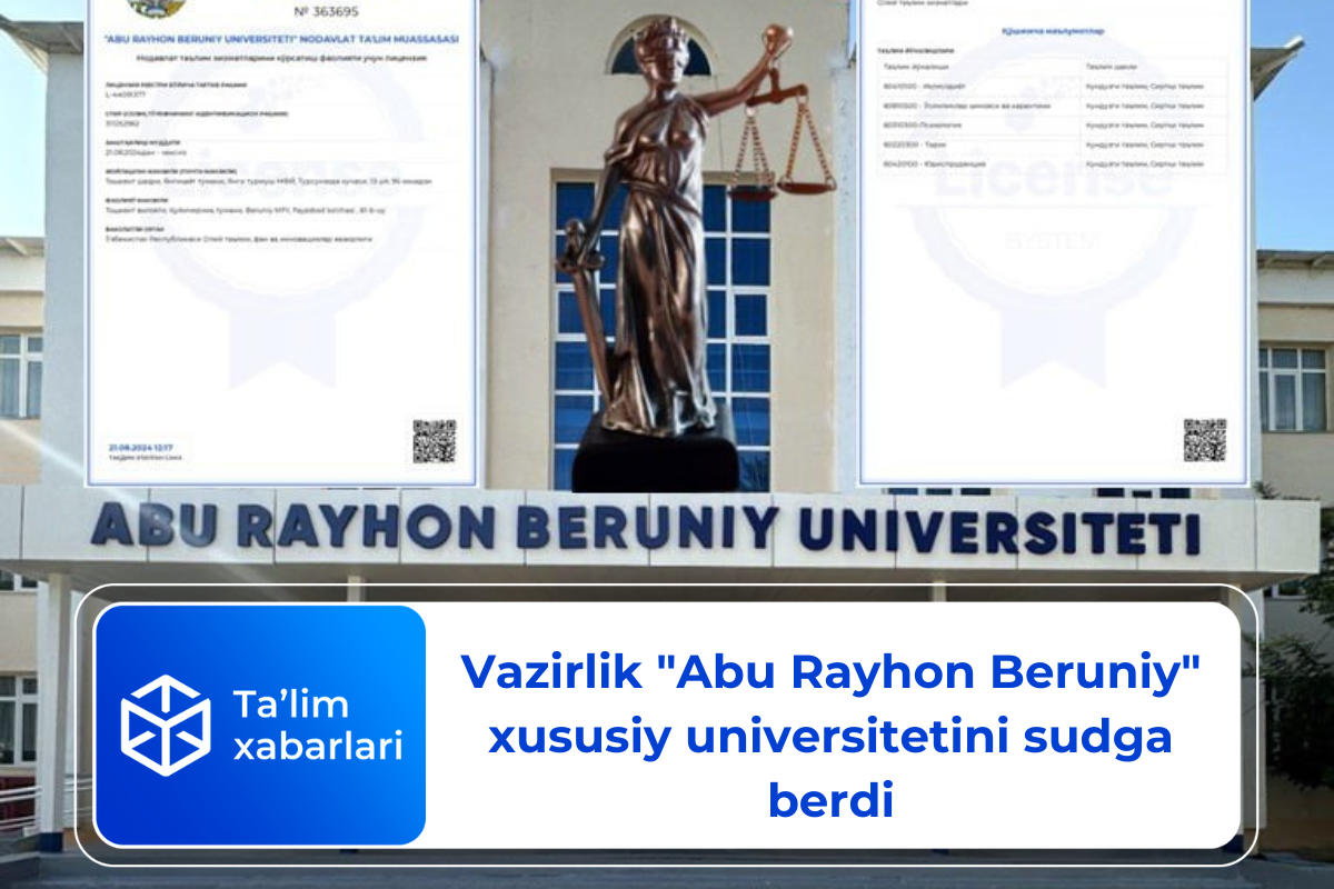 Vazirlik “Abu Rayhon Beruniy” xususiy universitetini sudga berdi